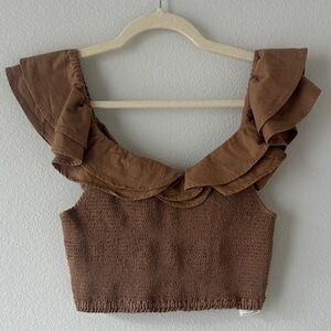 Maeve Brown Ruffled Crop Top